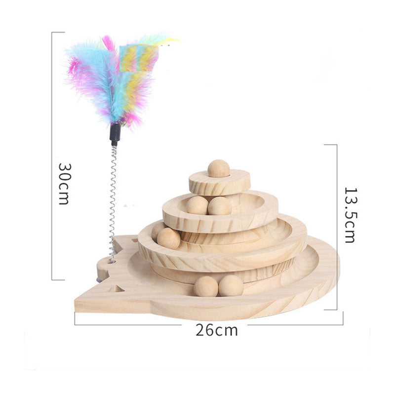 Wooden Multi-Level Cat Tower Track – Intelligence Amusement & Ball Training Toy