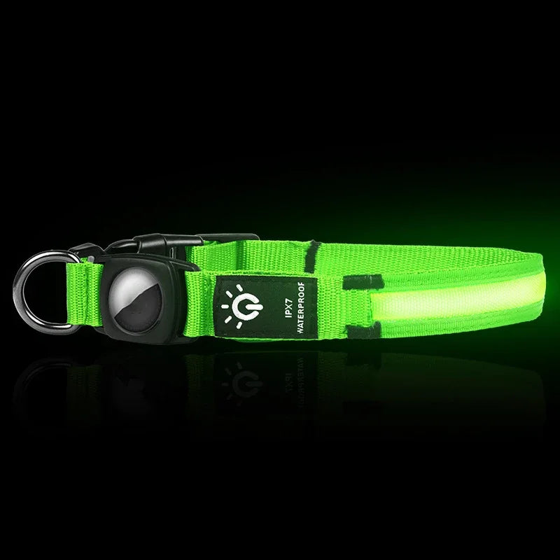 LED Luminous Pet Collar with AirTag Sleeve – Waterproof