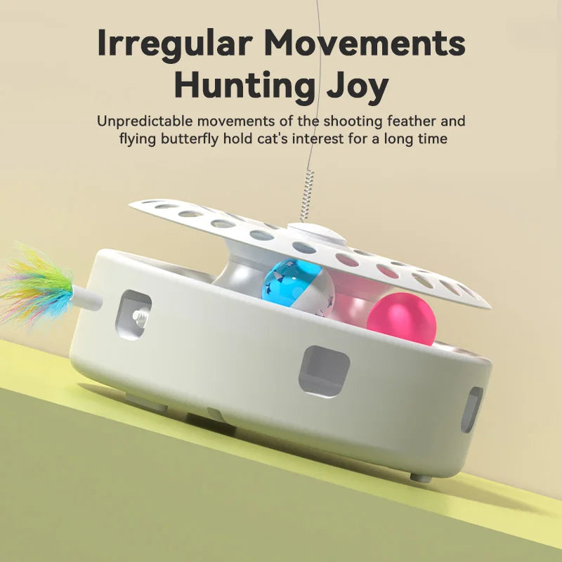 ROJECO 3-in-1 Auto Cat Toy – Butterfly Teaser, Track Balls & Ambush Feather