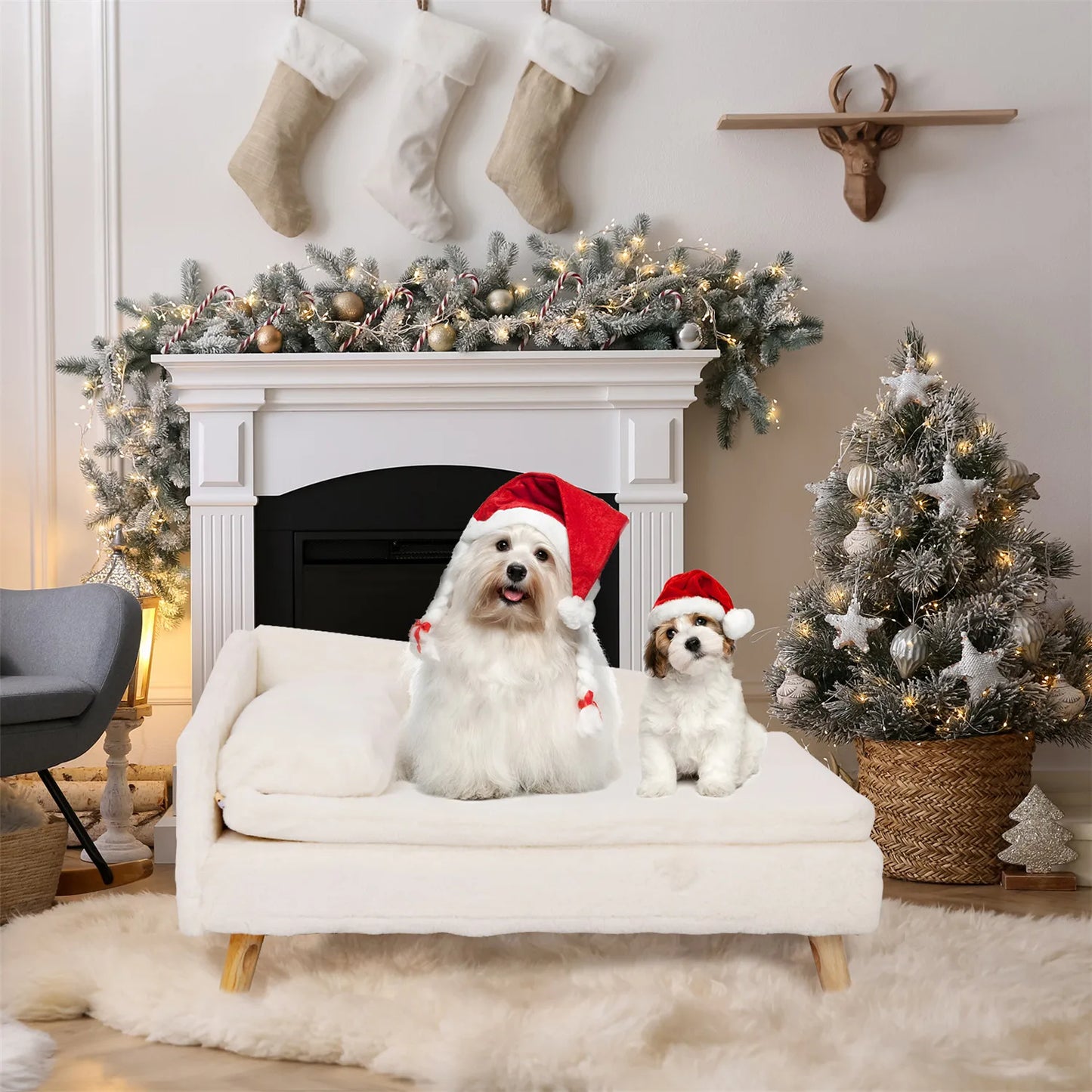 Nordic Wooden Pet Stool Bed – Waterproof Cozy Pad