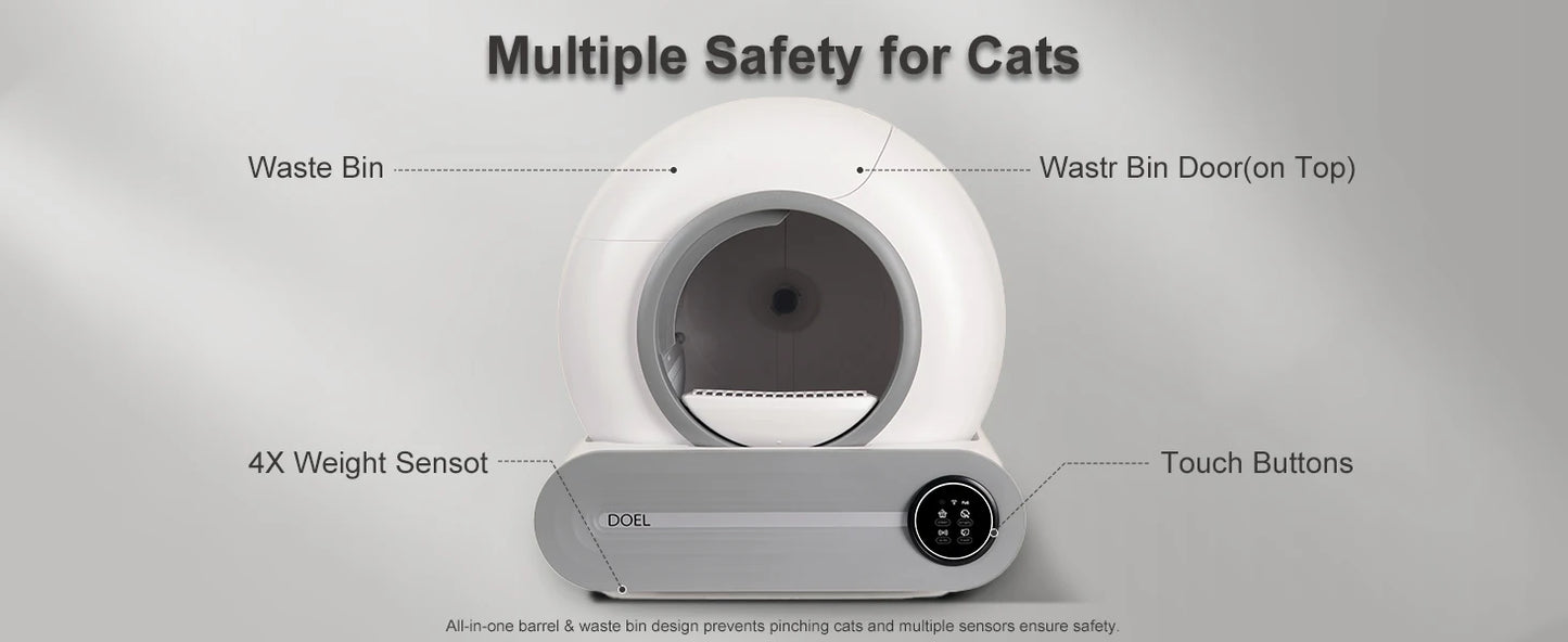 Smart Self-Cleaning Cat Litter Box 65L – WiFi App Control, Trash Bag & Litter Mat Included