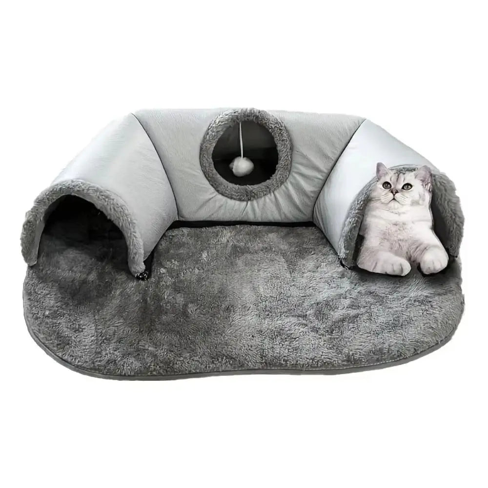 U-Shape Cat Tunnel Bed – Washable, Non-Slip Base