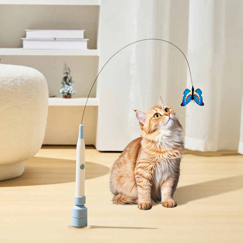 BOOTEELY Electric Butterfly Cat Toy – Suction Cup, Self-Entertaining, Steel Wire Wand