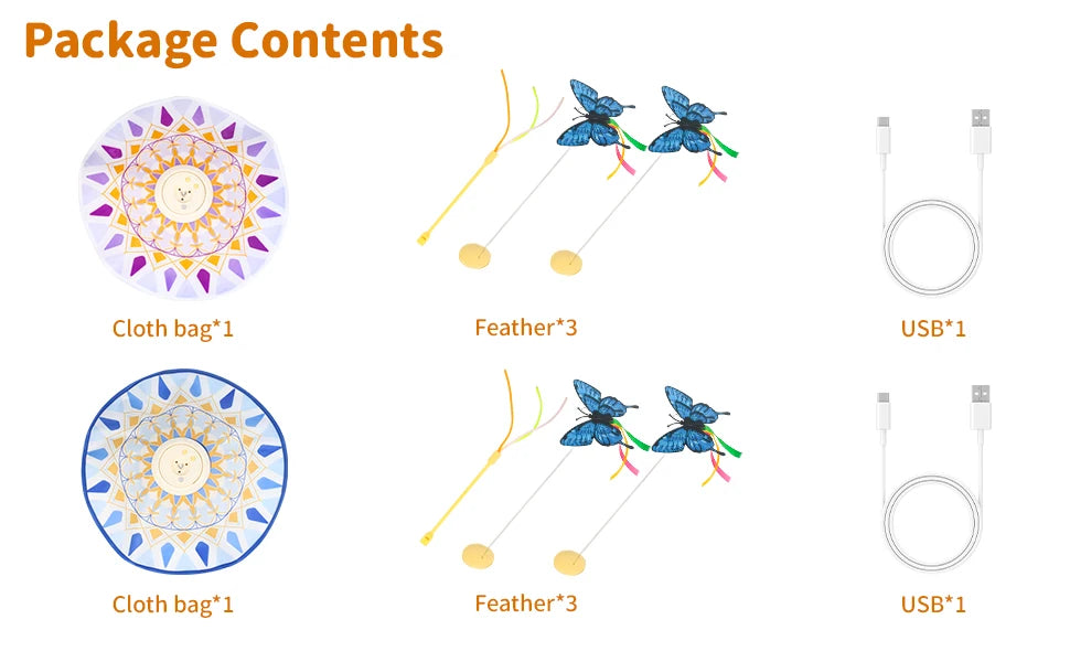 USB Rechargeable 3-in-1 Interactive Cat Teaser Toy 360° Rotating Feathers & Mandala Pattern,1200 battery capacity Plastic Design