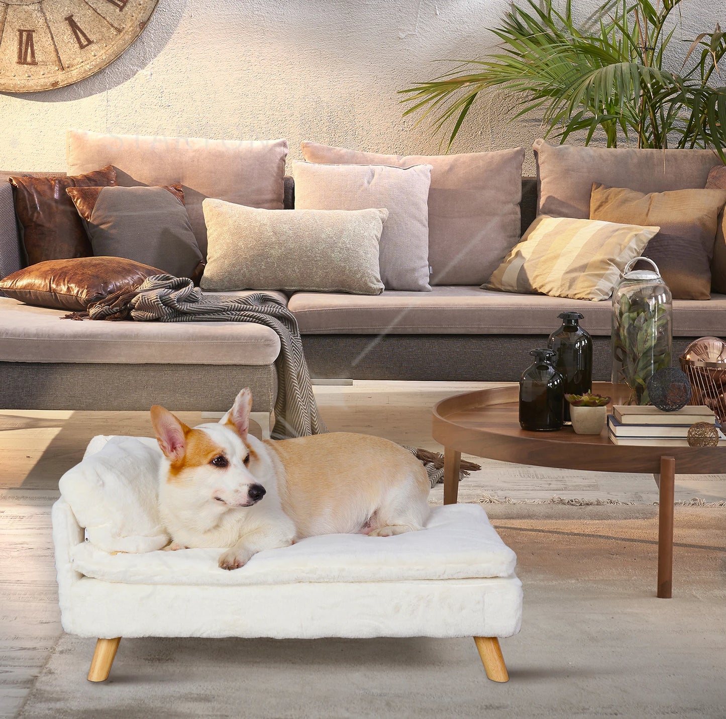Nordic Wooden Pet Stool Bed – Waterproof Cozy Pad