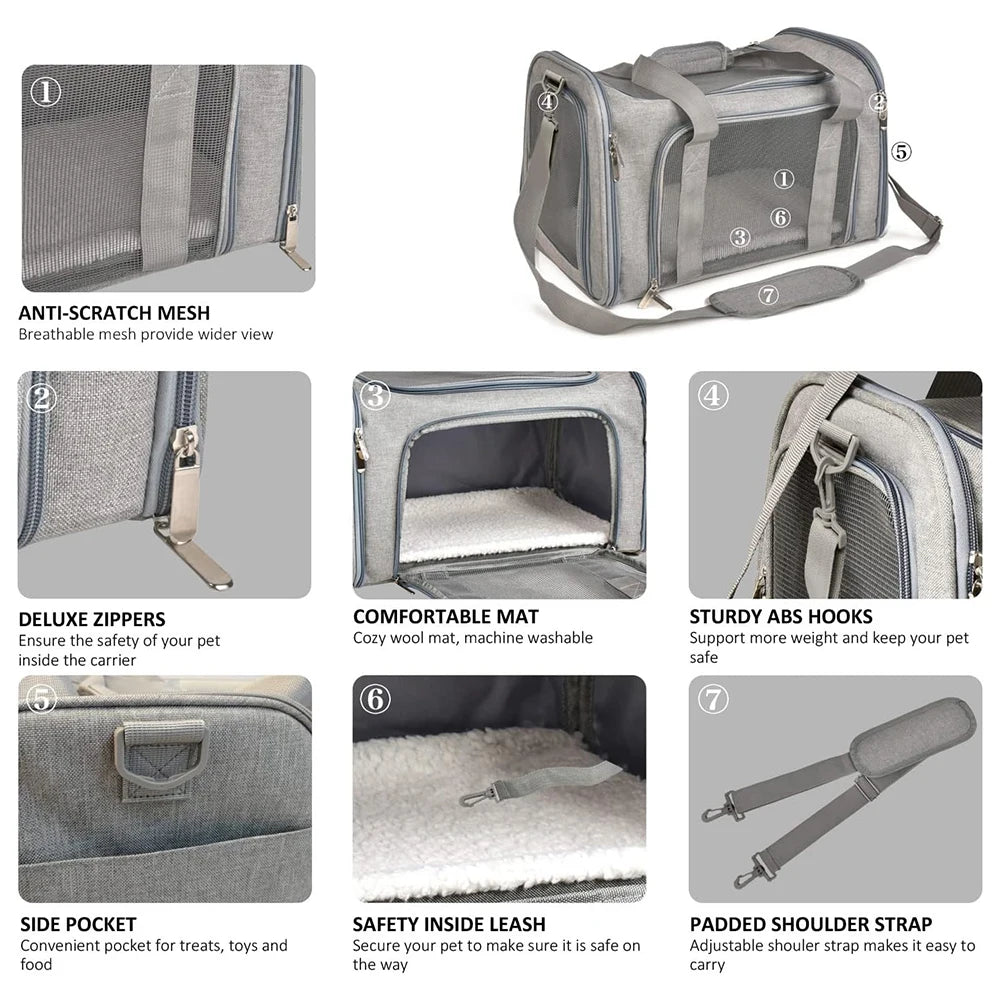 Cat & Dog Carrier for Small to Medium Pet up to 15 Lbs, Collapsible and Suitable for Travel