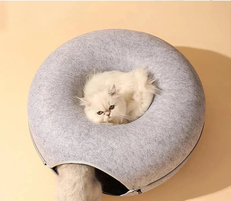 Donut Cat Bed Pet Cat Interactive Game Toy Cat Bed Dual-use Tunnel Bed with Felt Toy Gift for Small Kitten Rabbit