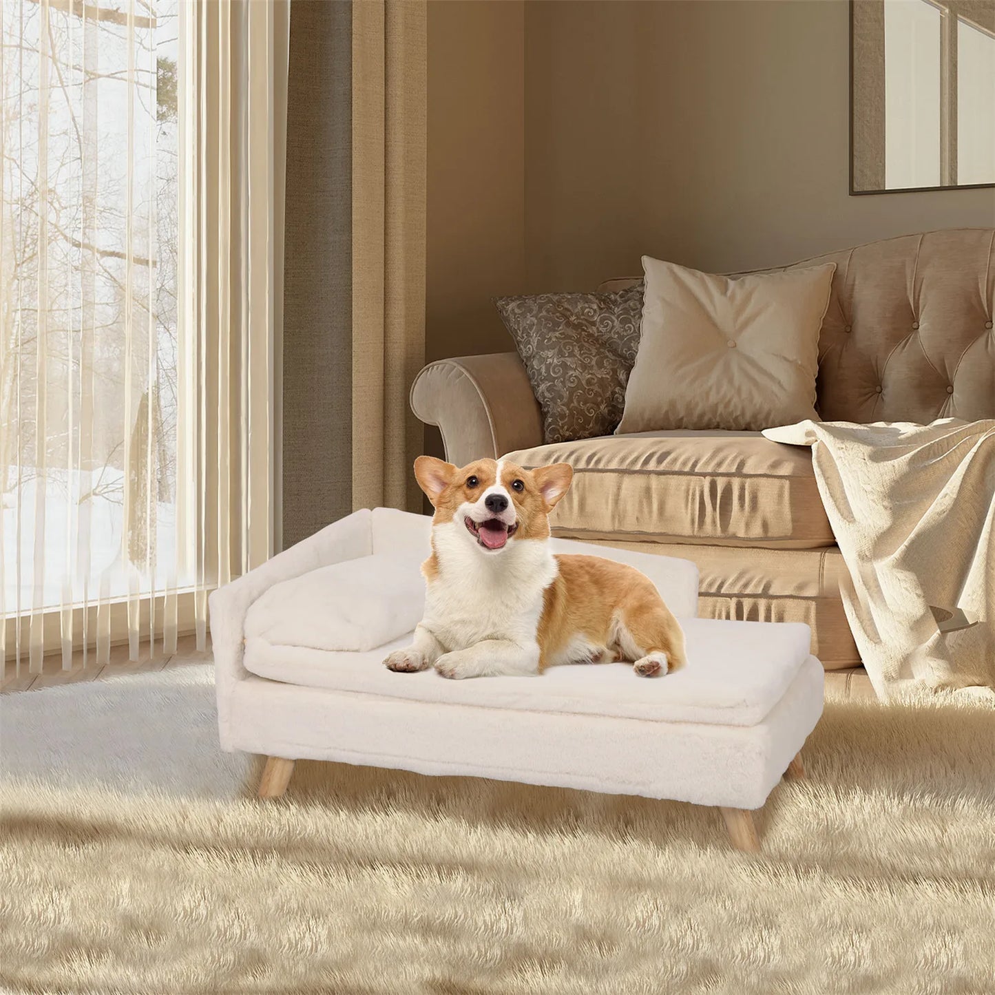 Nordic Wooden Pet Stool Bed – Waterproof Cozy Pad