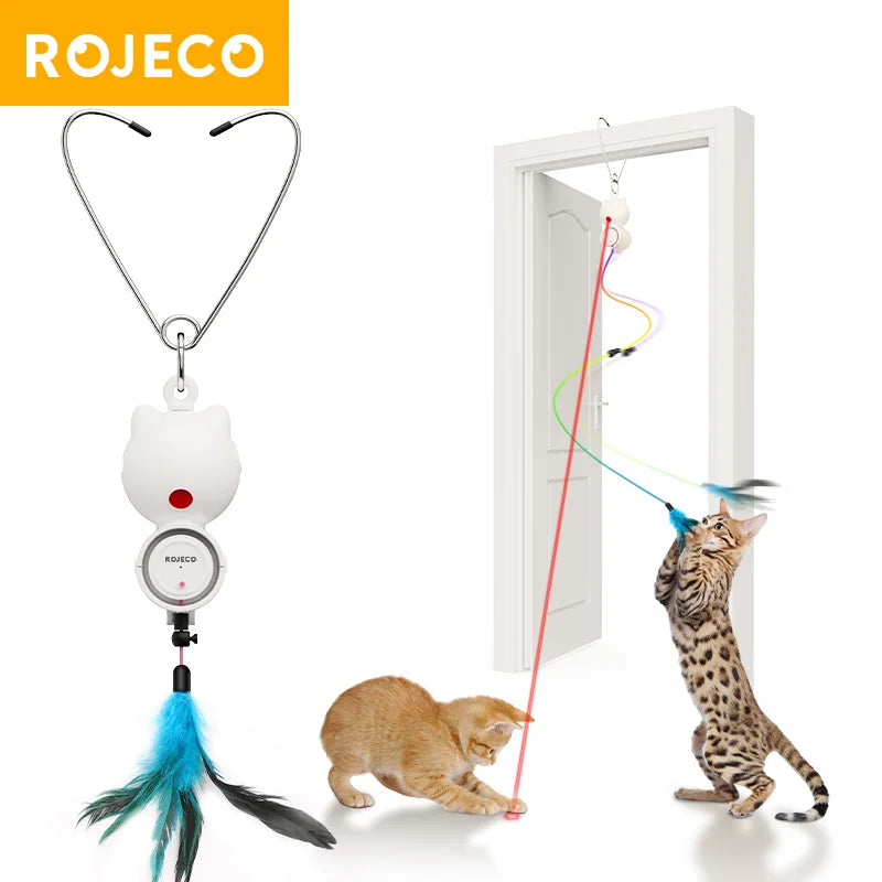 2-in-1 Auto Cat Toy – Laser & Retractable Feather Wand