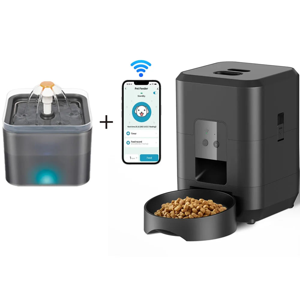 3.5L Auto Pet Feeder & 2L Water Fountain – WiFi App Combo