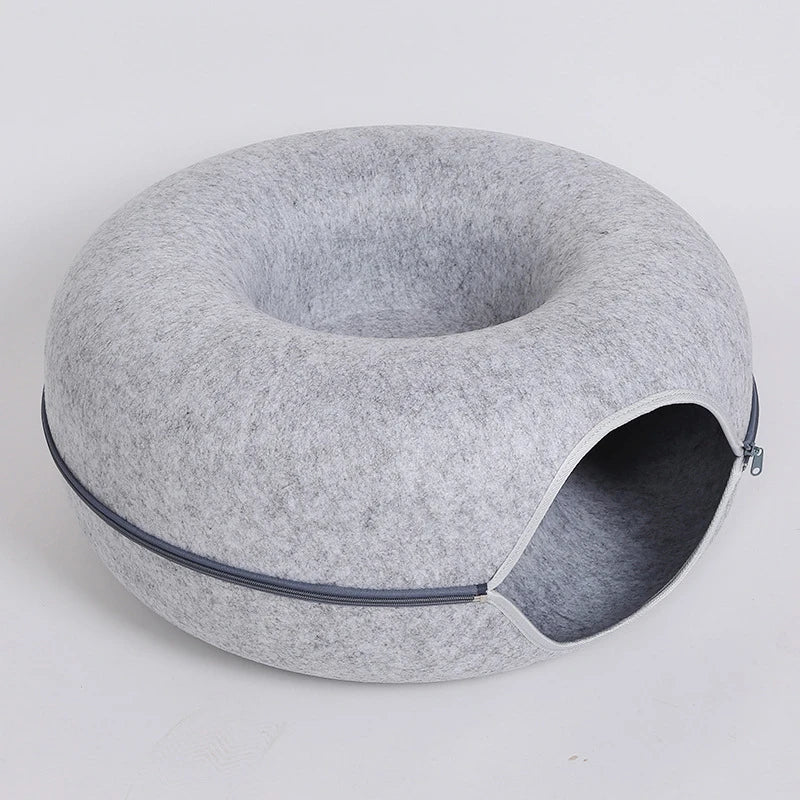 Donut Cat Bed Pet Cat Interactive Game Toy Cat Bed Dual-use Tunnel Bed with Felt Toy Gift for Small Kitten Rabbit