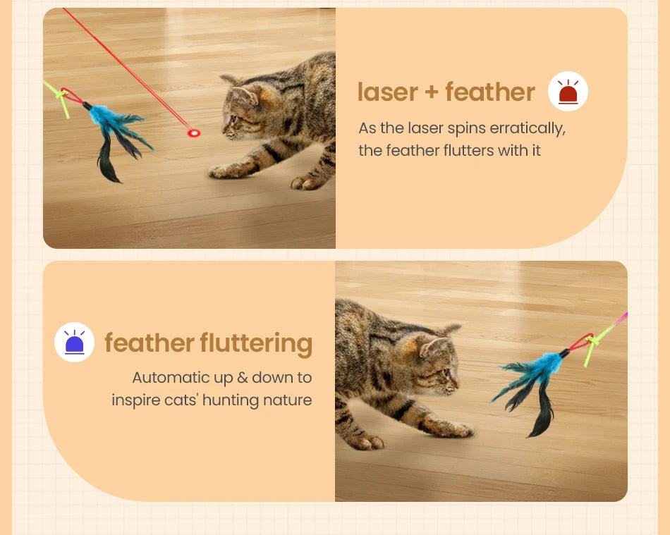 2-in-1 Auto Cat Toy – Laser & Retractable Feather Wand