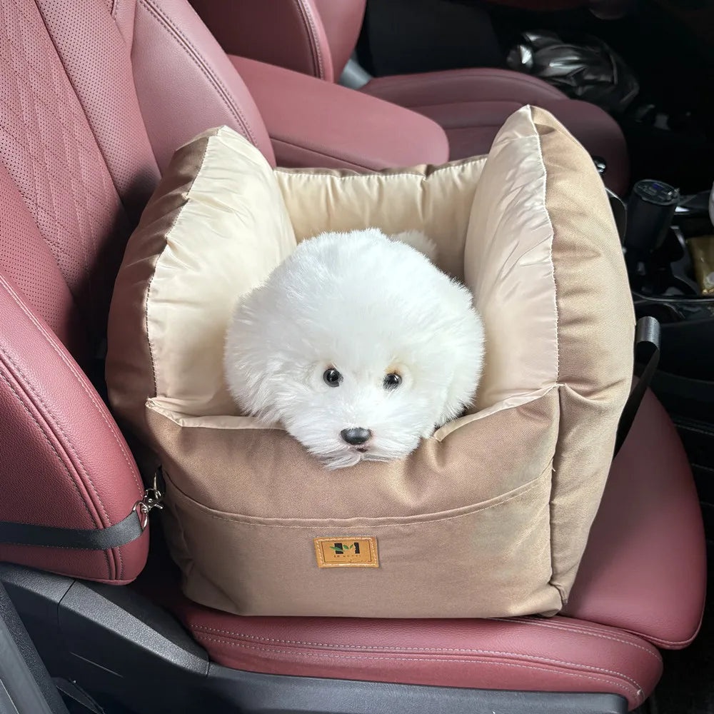 Portable Dog Car Seat Booster Bed with Storage Pockets