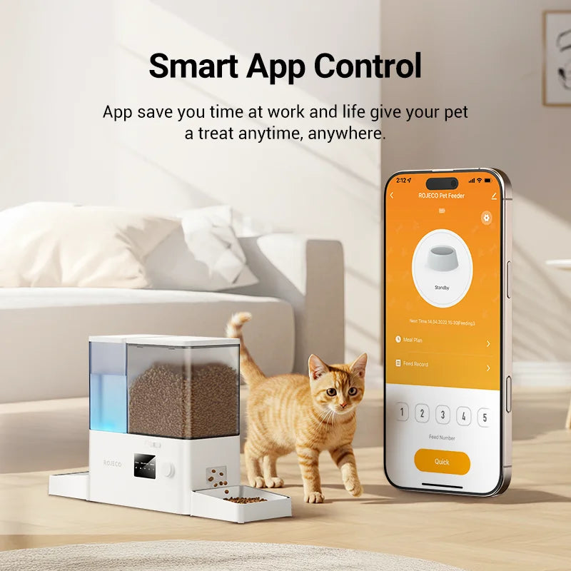 ROJECO 8.5L Auto Pet Feeder & 3.5L Water Fountain – WiFi App, Gravity Drinker