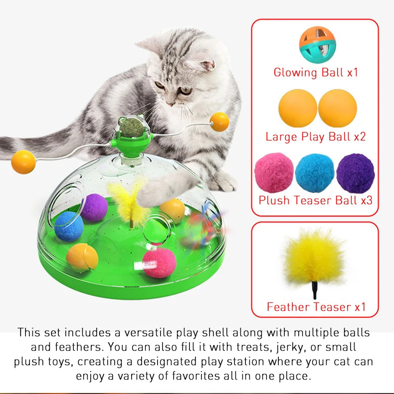 Cat Toy Box Set – Catnip Ball, Rotating Teaser Wand & Indoor Toys