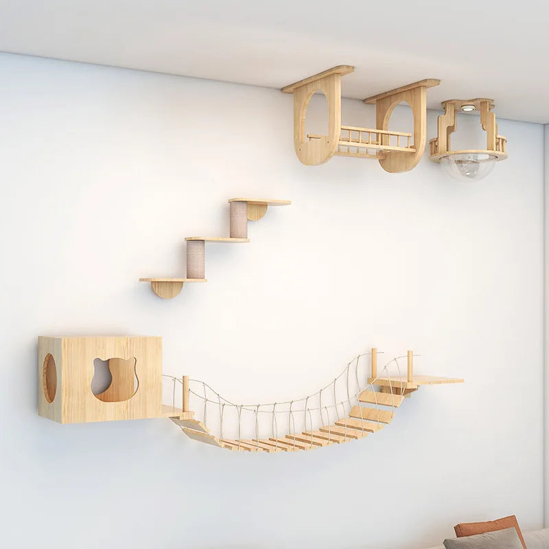 DIY Cat Wall Frame Wooden Cat Climbing Frame Scratching Column Jumping Platform Scratchers Post Wooden Kitten Climbing Frame