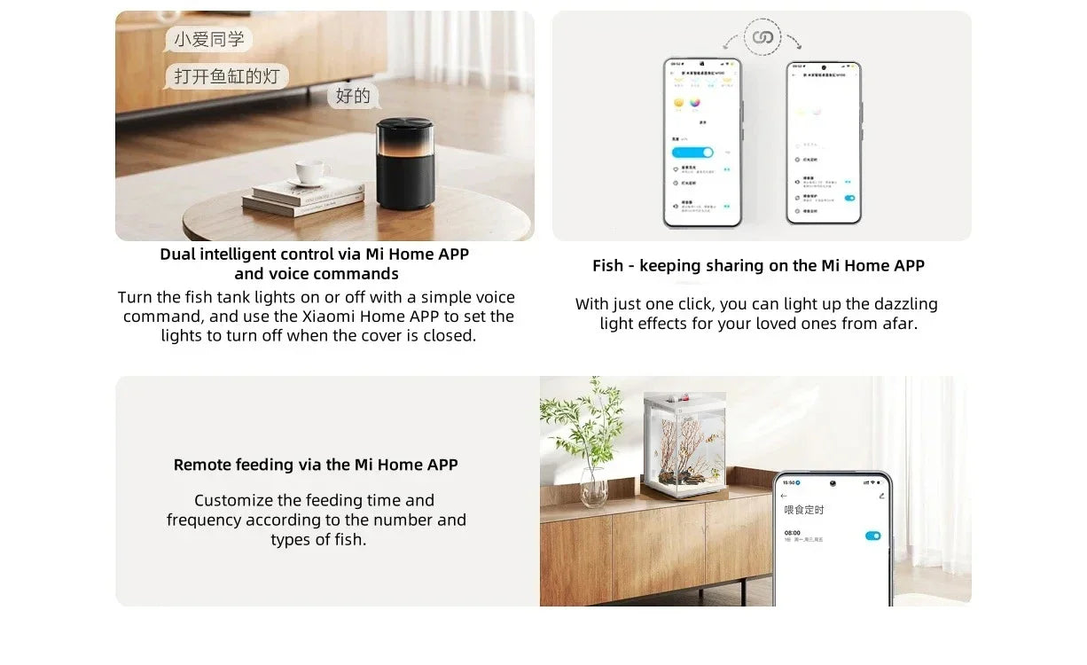 Xiaomi Mijia Smart Desktop Aquarium 10L with app-controlled feeding and professional filtration system, displayed on a desk.