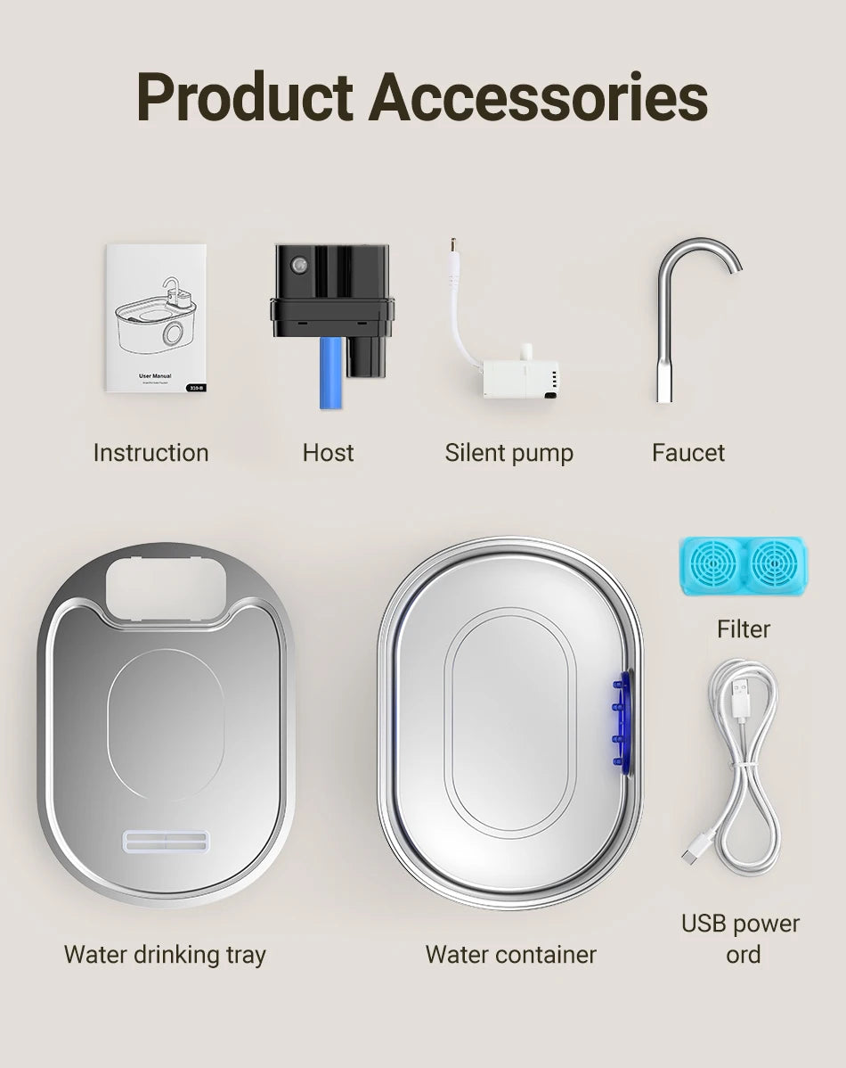 ROJECO 3.2L Stainless Steel Cat Water Fountain – Wireless Sensor, 4000mAh Battery