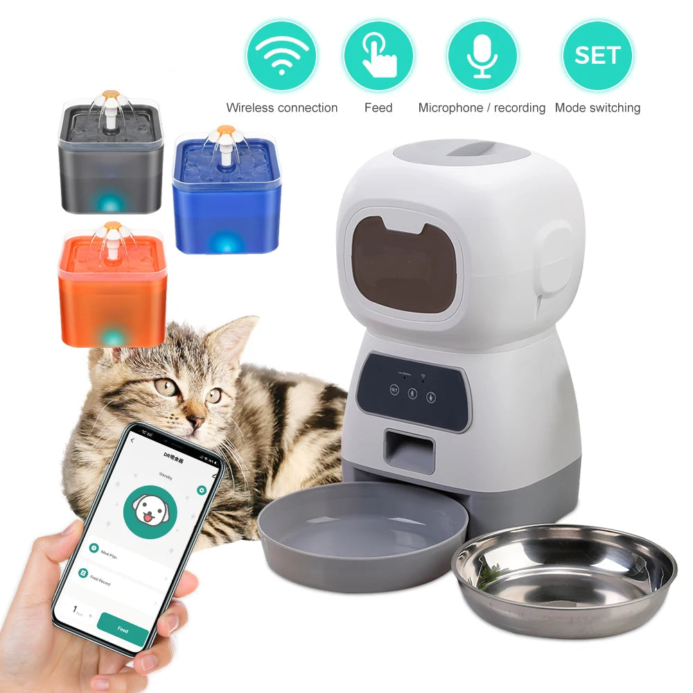 3.5L Auto Pet Feeder & 2L Water Fountain – WiFi App Combo
