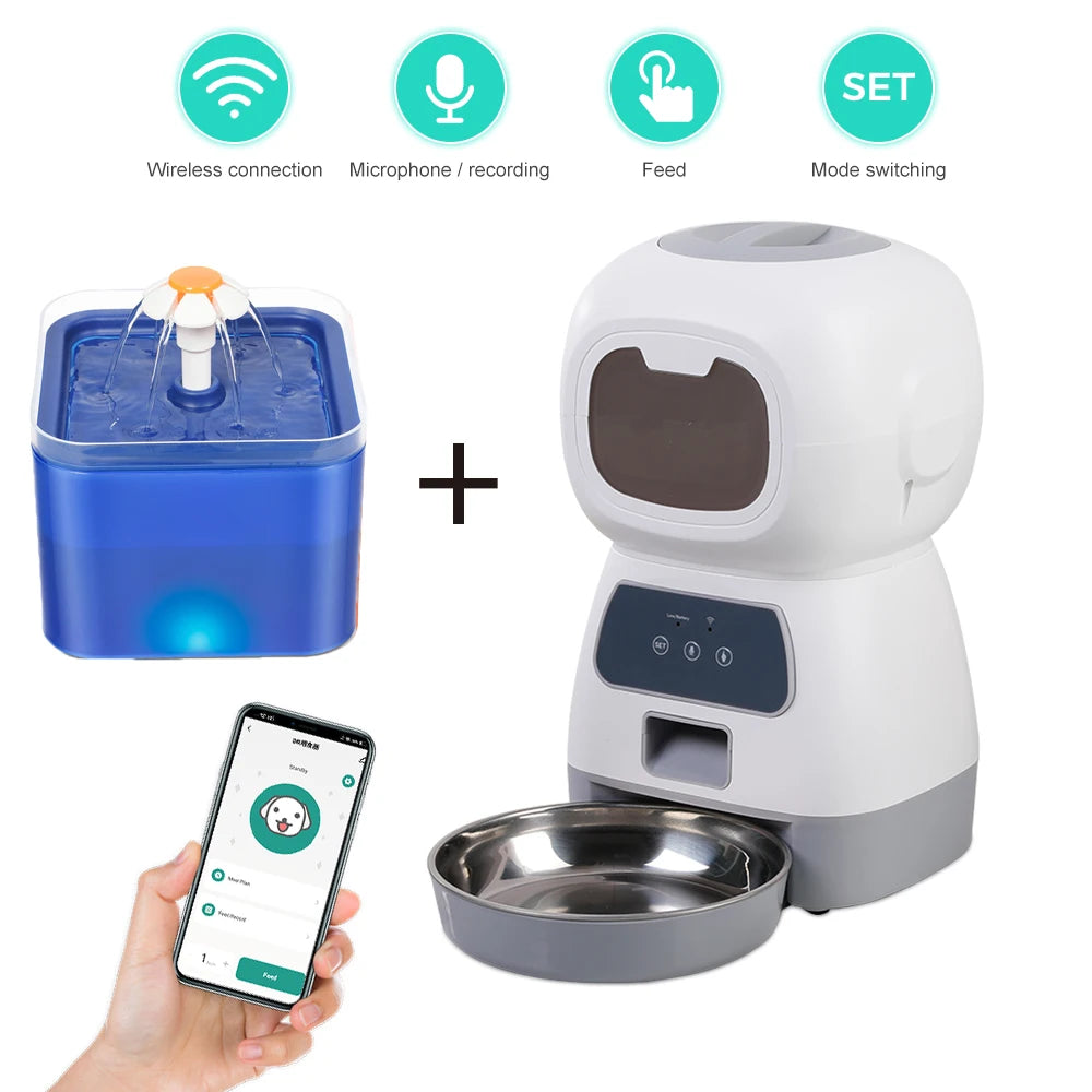3.5L Auto Pet Feeder & 2L Water Fountain – WiFi App Combo