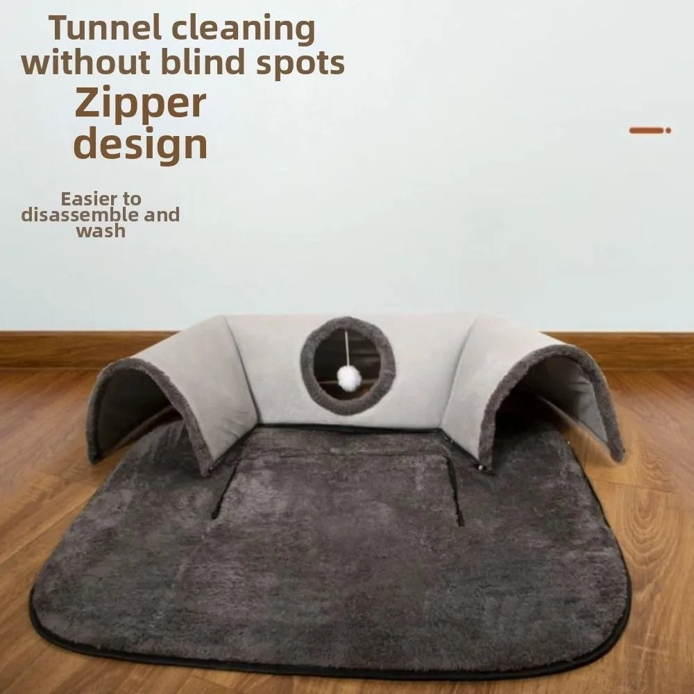 U-Shape Cat Tunnel Bed – Washable, Non-Slip Base
