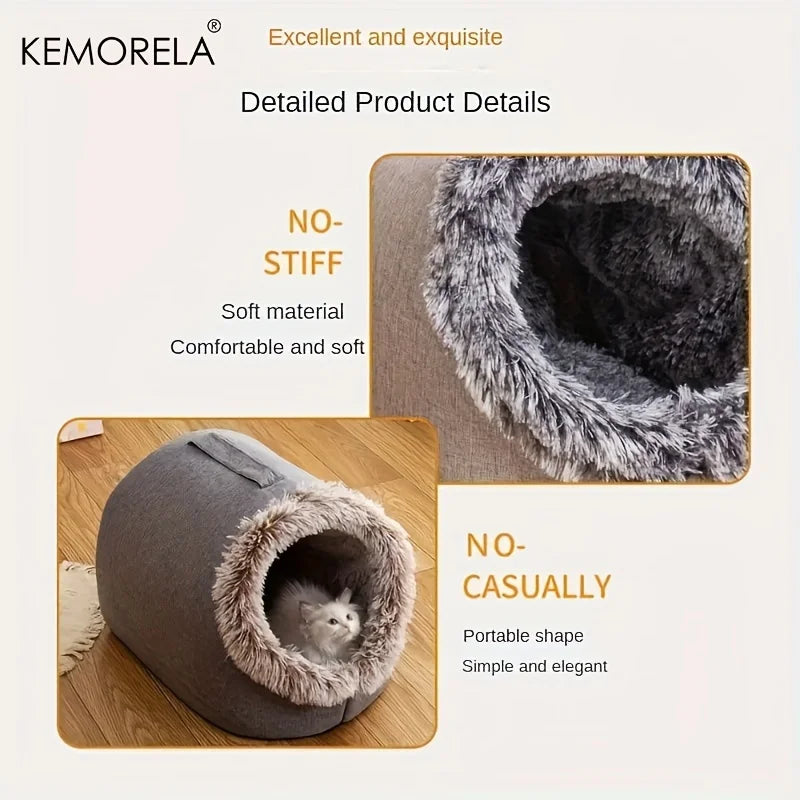 KEMORELA Winter Cat Bed Self-Warming Puppy House Cozy Cat Sleeping Cave Beds Indoor Kitten Nest Kennel Hut for Small Medium Cats