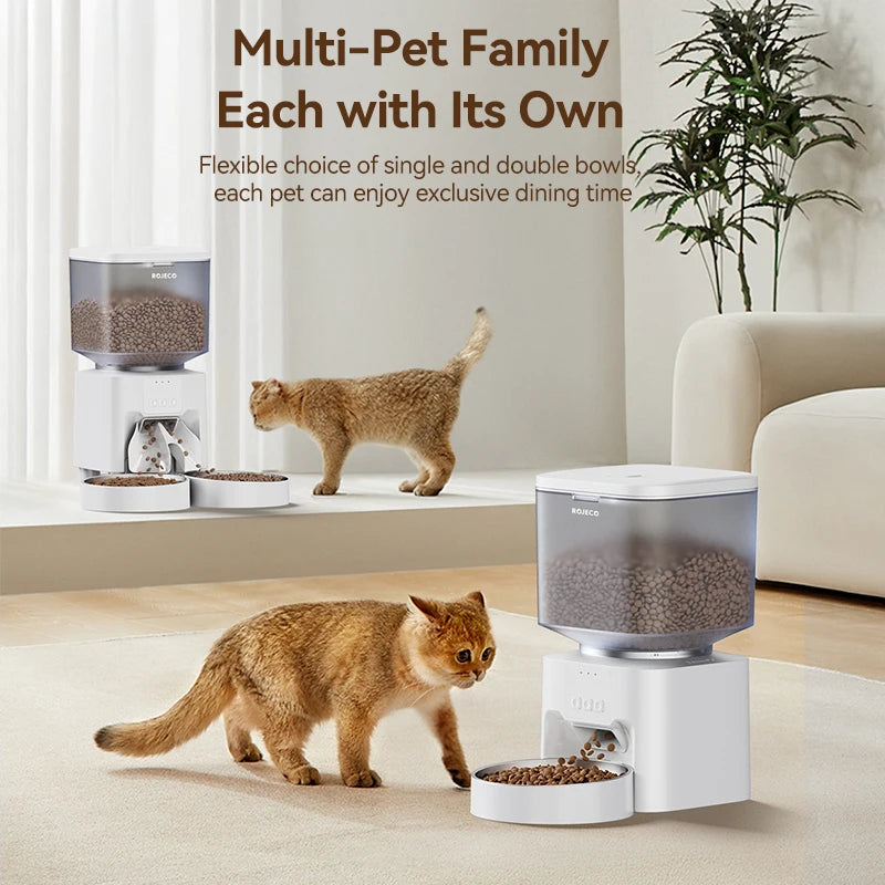 ROJECO 4.5L Auto Pet Feeder – WiFi App, Voice Record, Kibble Dispenser for Cats & Dogs