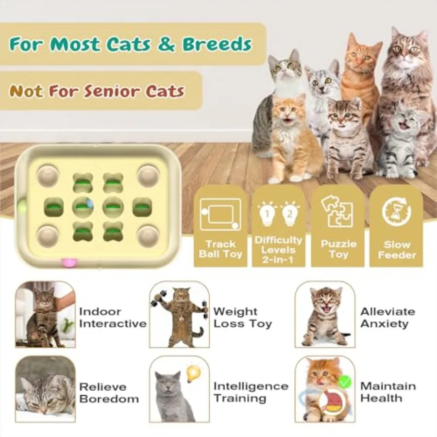3 Ways to Play Large Size Cat Treat Puzzle Toy U.S. Brand Design Track Balls Peek-and-Play Box for Indoor Cats Puzzles Slow Fee