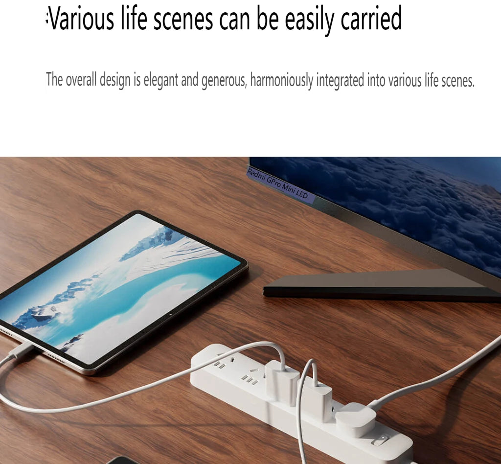2025 Xiaomi Power Strip 5 Sockets 1.8m 5 Ports Master control Big Plug Extension Patch Board 10A 2500W For Smart Home