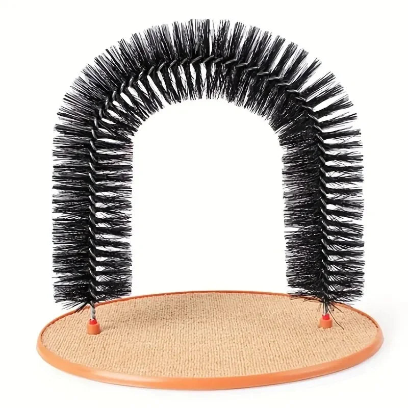 Cat Toy Arch Self Grooming Pamper Feline with Massage Grooming Rubbing Brush and Scratching Pad Interactive Toys for Cats