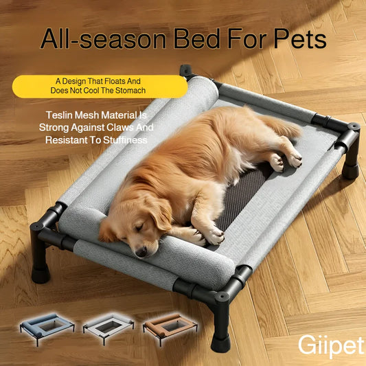 Elevated breathable mesh pet bed by Waggy Tail, moisture-proof large off-ground camp bed for dogs and cats.