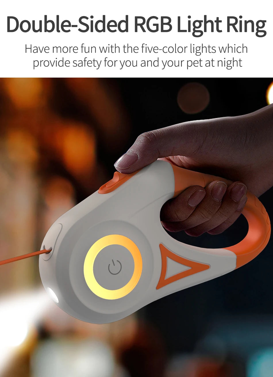 ROJECO 5M Automatic Dog Leash Retractable LED Luminous Leading Fashion Light Straps For Dog Puppy Pet Flexi Walking Running Lead
