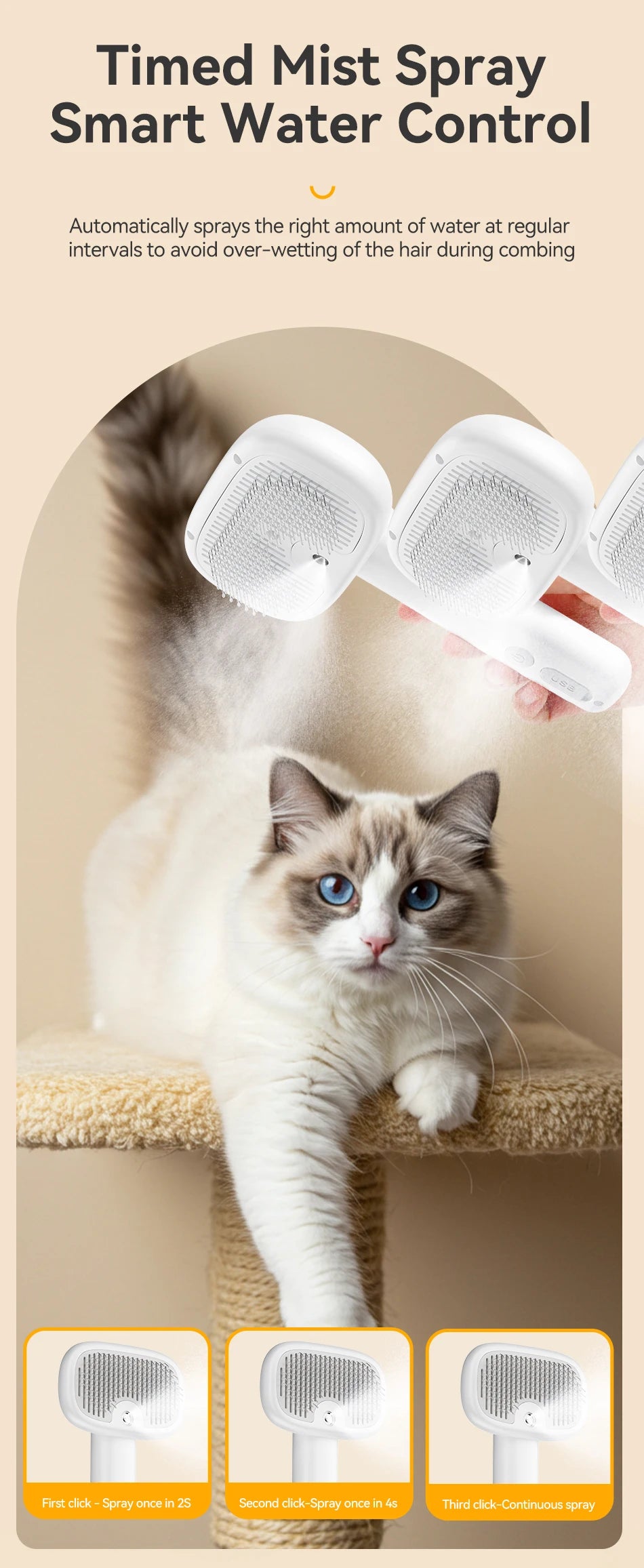 Electric Spray Pet Grooming Brush – Water Mist, Hair Removal