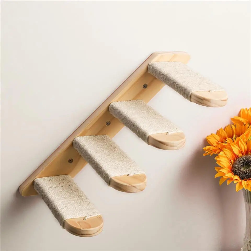 Wall Mounted Cat Shelves Wood Cat Lookout Climbing Shelf Kitten Wall Climbing Tree Furniture Four Step Stair Indoor Cat Hammock