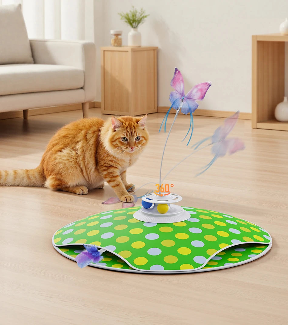 3-in-1 Hide & Seek Cat Toy – Feather, Butterfly & Track Balls