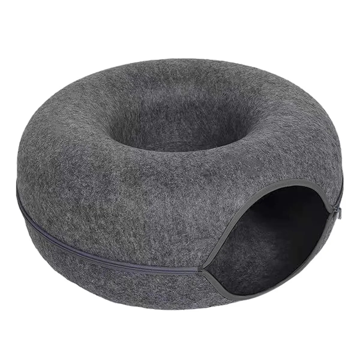 Round Felt Cat Tunnel Donut Bed with Scratcher