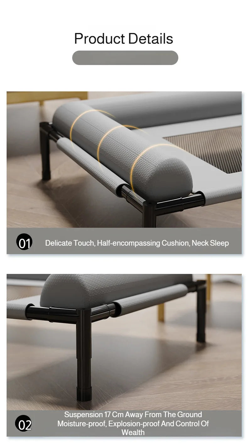 Elevated breathable mesh pet bed by Waggy Tail, moisture-proof large off-ground camp bed for dogs and cats.