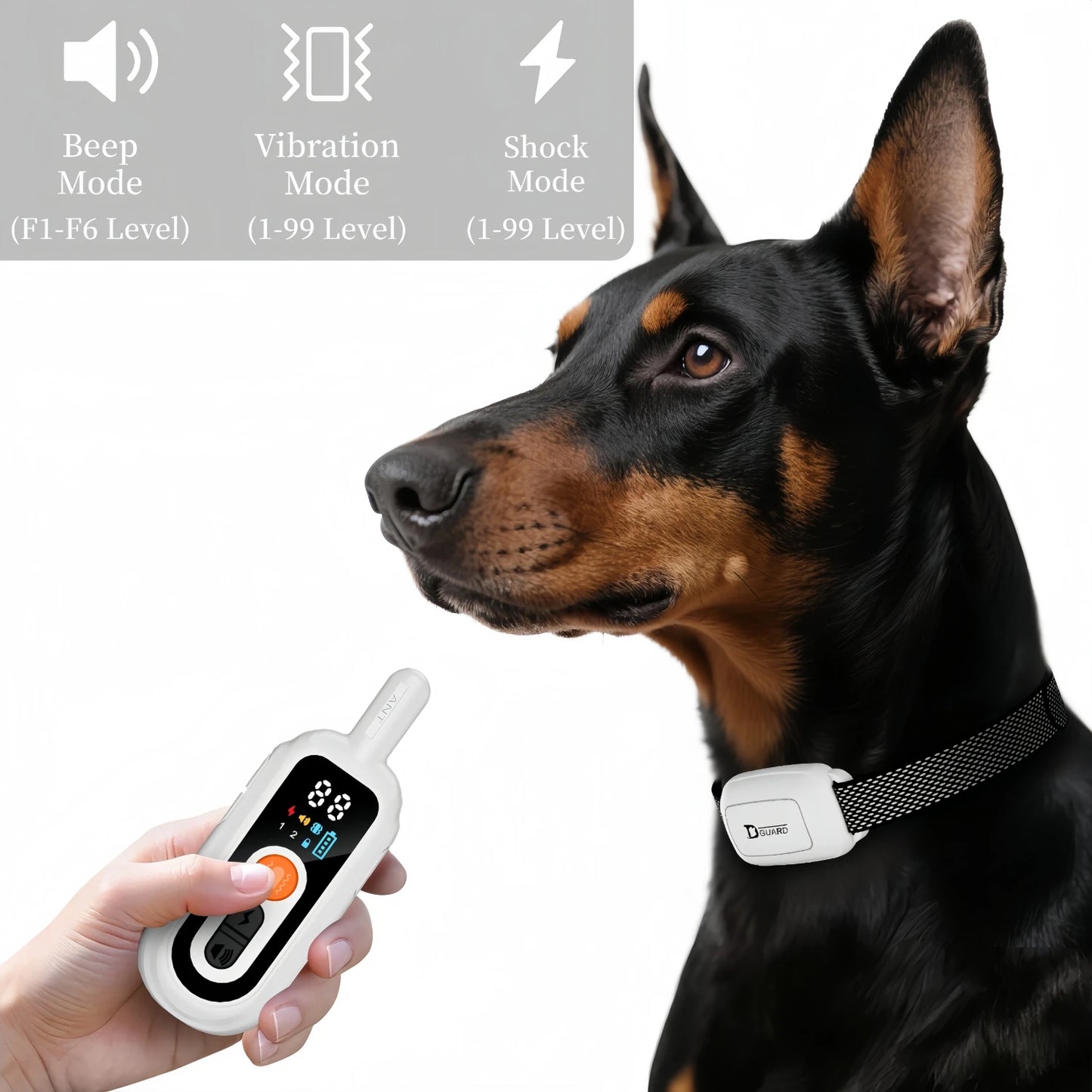 Waggy Tail YHLC rechargeable anti-bark dog training collar with LED indicator and adjustable strap for effective bark control.