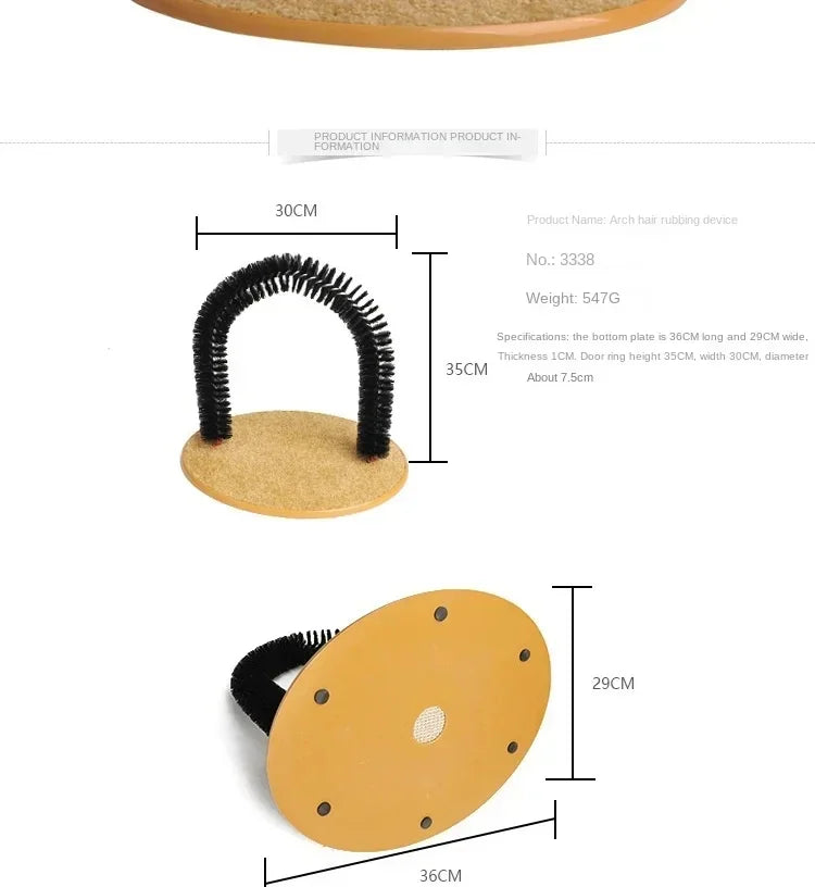Cat Toy Arch Self Grooming Pamper Feline with Massage Grooming Rubbing Brush and Scratching Pad Interactive Toys for Cats